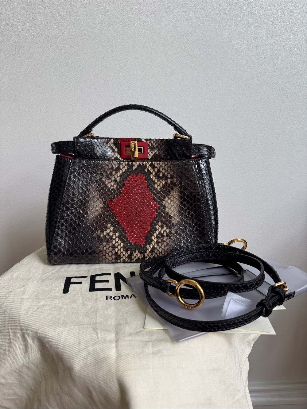Fendi Black & Red Python Peekaboo